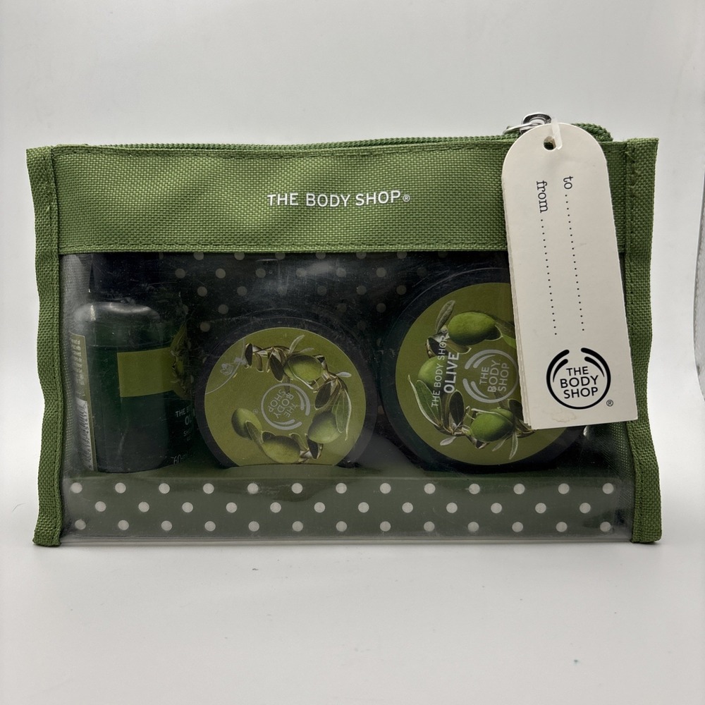 The Body Shop Olive Collection 3 Pc Gift Pouch Set Shower Gel Body Scrub Butter
